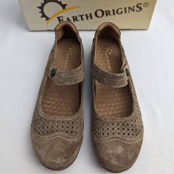 Earth Origins Flats Size 8 Mary Janes Suede Adjustable Strap Comfortable - Picture 1 of 10